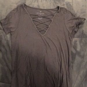 Gray Crossy detail shirt from AE